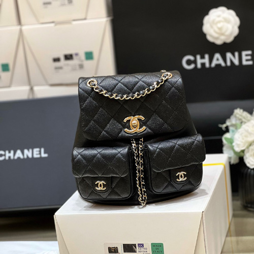 샤넬 23P 듀마 더블 포켓 백팩 미듐 AS3860 블랙