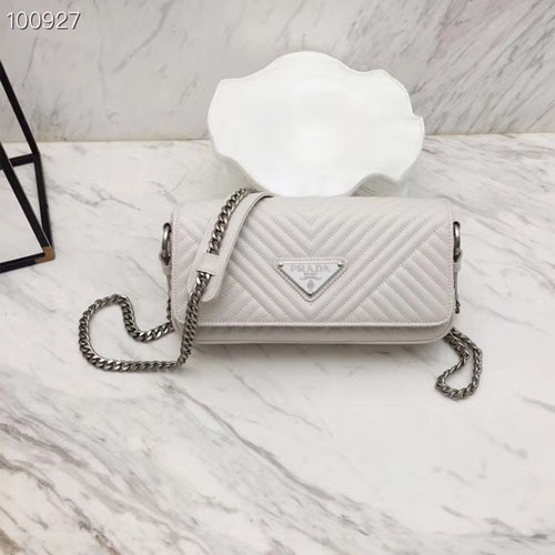 프라다 다이어그램 가죽 숄더백 1BD164 화이트