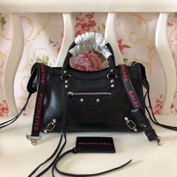 발렌시아가 클래식 미듐 로고 스트랩 시티백 300297 블랙 체리핑크 로고