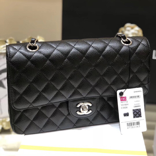 샤넬 클래식 미듐 점보백 A1112 리지드 캐비어 블랙 은장 ++