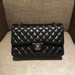 샤넬 클래식 점보백 A1112 미듐 램스킨 블랙 은장