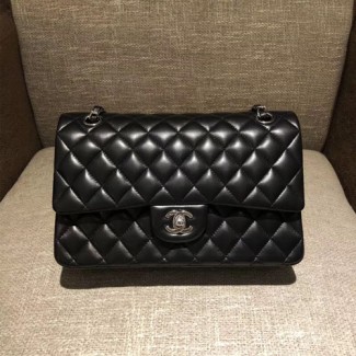 샤넬 클래식 점보백 A1112 미듐 램스킨 블랙 은장