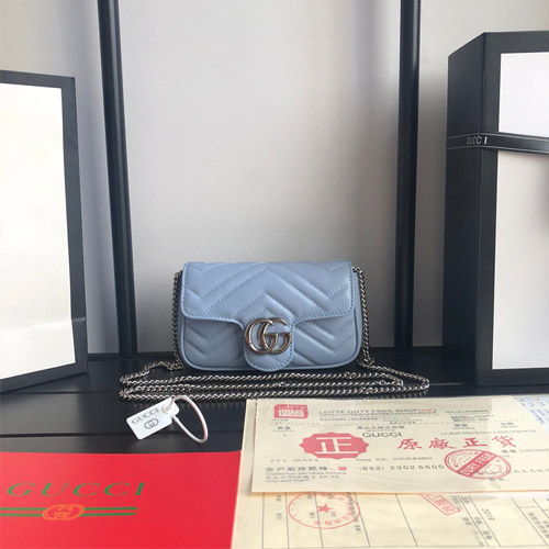 구찌 GG마몽 마틀라세 가죽 수퍼 미니 백 476433 민트