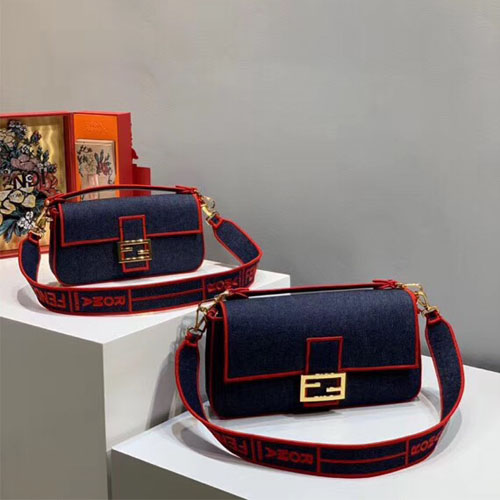 펜디 블루 데님 바게트백 8BR771 레드