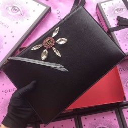 구찌 더블G 크리스탈 가죽 클러치백 499799 블랙