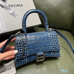 발렌시아가 아워글래스 탑 핸들 백 XS 592833 악어무늬 블루 은장