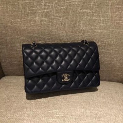 샤넬 클래식 점보백 A1112 미듐 램스킨 네이비 은장