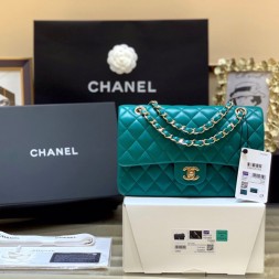 샤넬 클래식 미듐 점보백 A1112 램스킨 청록색 ++
