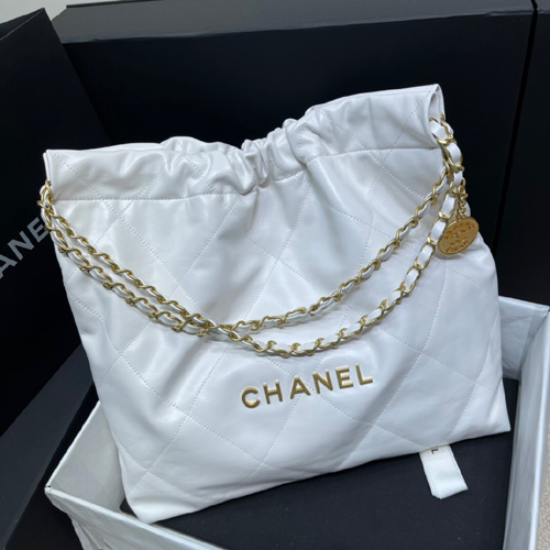 샤넬 22백 미디엄 숄더백 AS3261 화이트 금장로고