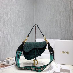 디올 DIOR OBLIQUE 자수 캔버스 새들백 M0446 그린