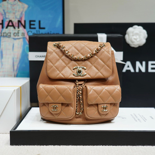 샤넬 23P 듀마 더블 포켓 백팩 미듐 AS3860 카멜