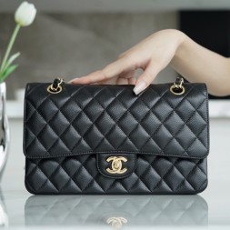  샤넬 점보백 미듐 A1112 캐비어 블랙 금장