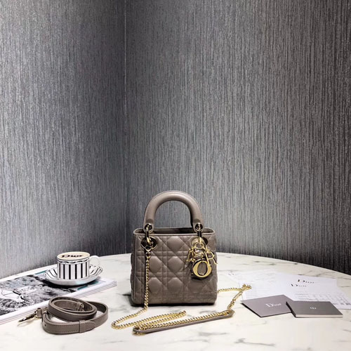 디올 레이디백 미니 M0505 딥그레이 금장
