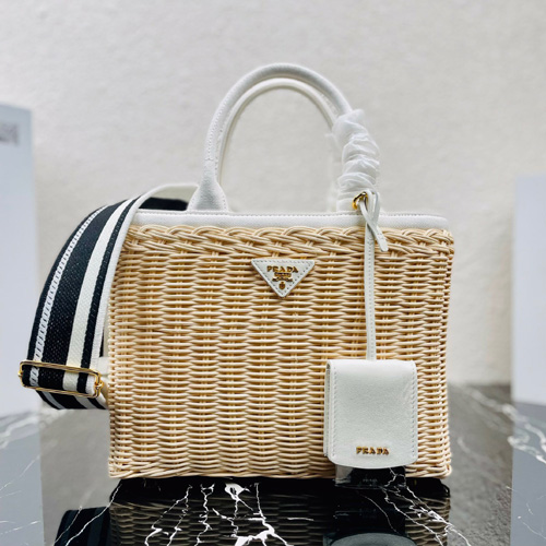 프라다 위커 캔버스 토트백 1BG835 화이트