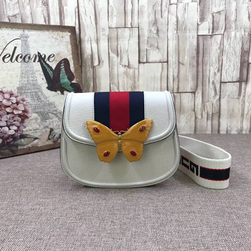 구찌 나비 디테일의 가죽 숄더백 505387 화이트