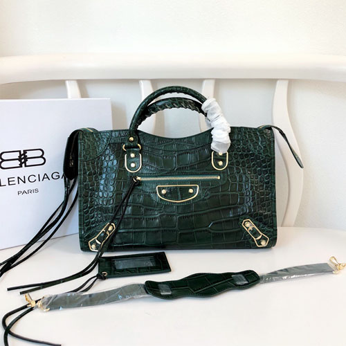 발렌시아가 클래식 라지 시티백 390A12 악어무늬 그린