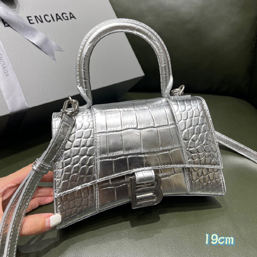 발렌시아가 아워글래스 탑 핸들 백 XS 592833 악어무늬 은색