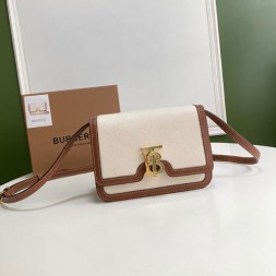 버버리 스몰 투톤 캔버스 가죽 TB 백 80146401