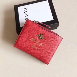 구찌 애니멀리에 가죽 카드 케이스 (동전 및 지폐 수납) 498094 레드