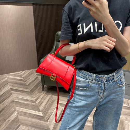 발렌시아가 아워글래스 탑 핸들 백 S 593546 레드 금장