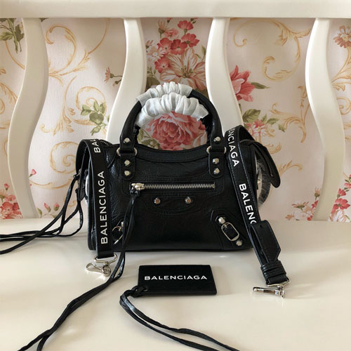 발렌시아가 클래식 미니 로고 스트랩 시티백 300295 블랙 화이트 로고