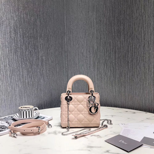 디올 레이디백 미니 M0505 연핑크 은장