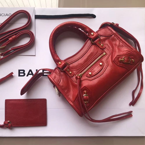 발렌시아가 클래식 골드 나노 시티 핸드백 505555 레드