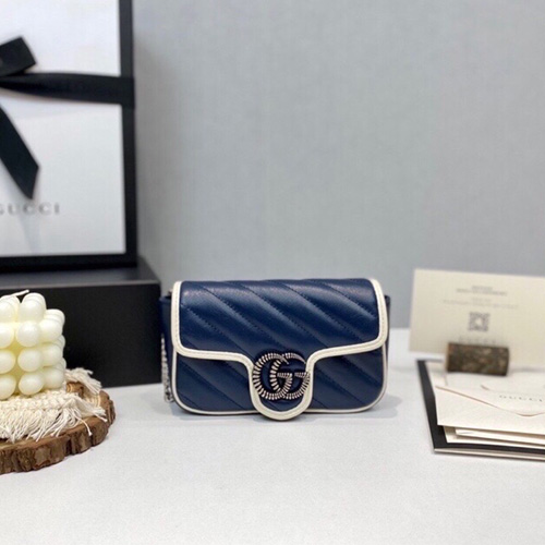 구찌 GG마몽 마틀라세 가죽 수퍼 미니 백 476433 네이비