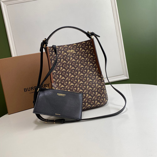 버버리 스몰 투톤 레더 페기 버킷 백 80229491 브라운