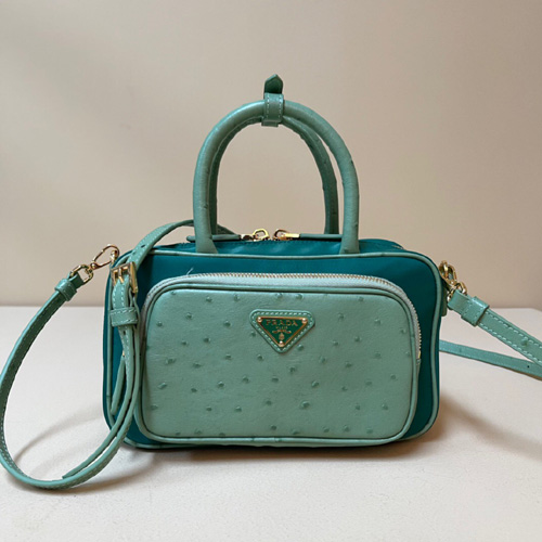 프라다 리나일론 및 타조 가죽 투 핸들 백 1BB106-4