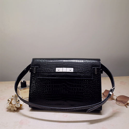 생로랑 맨하탄 숄더백 579271 악어무늬 블랙 은장