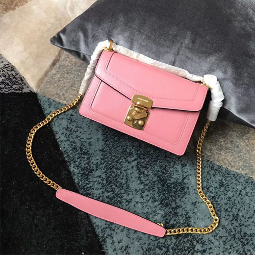 미우미우 컨피덴셜 마드라스 가죽 체인숄더백 5BD083 핑크