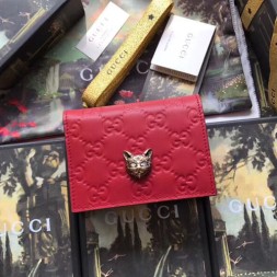 구찌 캣 장식의 시그니처 카드 케이스 548057 레드