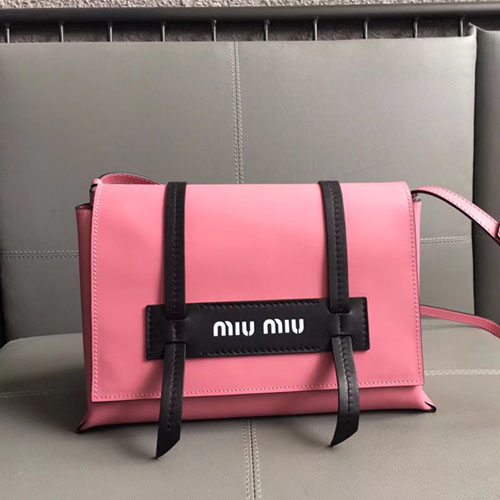 미우미우 신상 가죽 로고 숄더백 5BD073 핑크