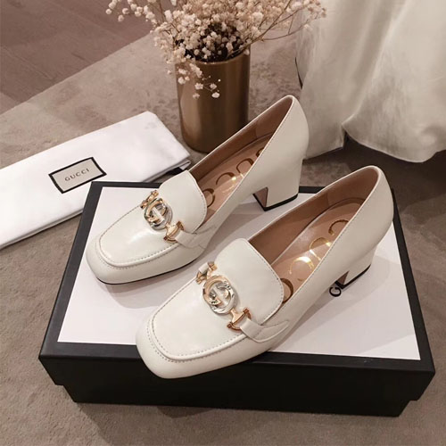 구찌 주미 가죽 미드힐 로퍼 575832 화이트