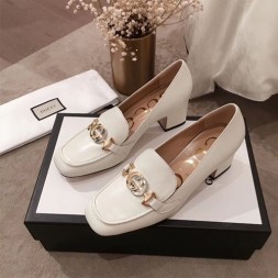 구찌 주미 가죽 미드힐 로퍼 575832 화이트