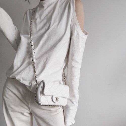 샤넬 램스킨 진주 플랩백 AS1533 화이트
