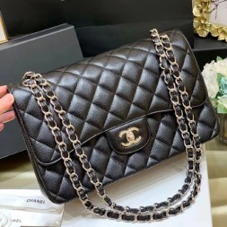 샤넬 클래식 라지 플랩백 A58600 리지드 캐비어 블랙 은장