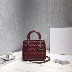 디올 레이디백 미듐 M0535 버건디 은장