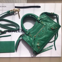 발렌시아가 클래식 골드 나노 시티 핸드백 505555 그린