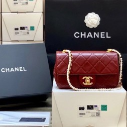 샤넬 크리스탈 펄 진주 플랩백 AS2210 레드