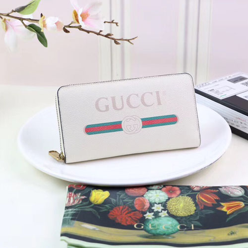 구찌 로고 지퍼 달린 가죽 지갑 496317 화이트