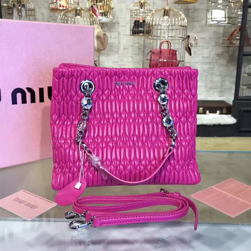 미우미우 마테라세 크리스탈 토트백 5BA038 체리핑크