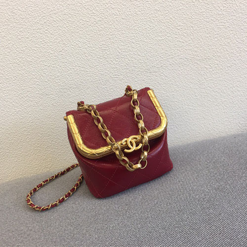 샤넬 램스킨 스몰 키스락백 AS1885 버건디