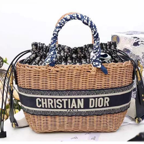 디올 오블리크 자카드 내추럴 위커 라탄백 M7601