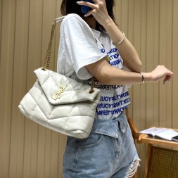 생로랑 루루 푸퍼 스몰 숄더백 577476 화이트 금장