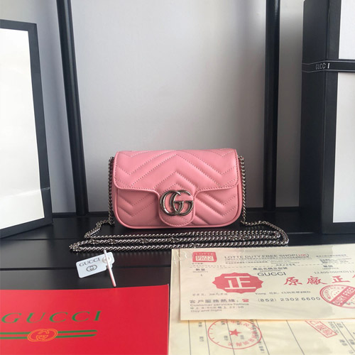 구찌 GG마몽 마틀라세 가죽 수퍼 미니 백 476433 핑크