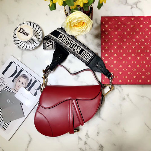 디올 미듐 가죽 새들백 M0446 레드