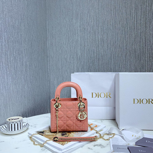 디올  미니 레이디백 M0505 에나멜 핑크 금장