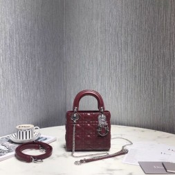 디올 레이디백 미니 M0505 버건디 은장